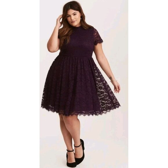 Torrid Deep Purple High Neck Lace Skater Dress - Picture 1 of 3